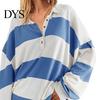 Lady Spring Top Women Sweatshirt Colorblock Striped Turn-down Collar Long Sleeves Buttons Loose Pullover Casual Homewear Sport Clothes Plus Size