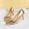BIGTREE Heels Women Patent Leather Flowers Women Pumps Sexy Pointed Toe Thin Low Heels Wedding Elegant Party Shoes Zapatos Mujer