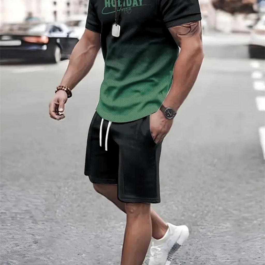 Neues Herren-Outfit Sommer Kurzarm-T-Shirt-Set Mode 2-teilige Sportbekleidung 3D-gedruckte Freizeitshorts Sweatshirt Herren-Trainingsanzug