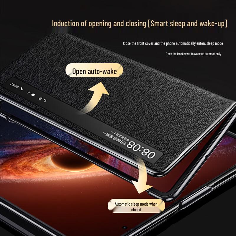 Honor Magic V6 Genuine Leather Flip Phone Case with Stand