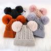Winter Double Fur Ball Woolen Hat for Women Korean Style Solid Color Cute Fashionable Cold Proof Hat Warm Knitted Hat