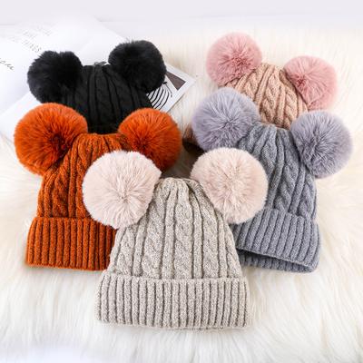 Winter Double Fur Ball Woolen Hat for Women Korean Style Solid Color Cute Fashionable Cold Proof Hat Warm Knitted Hat