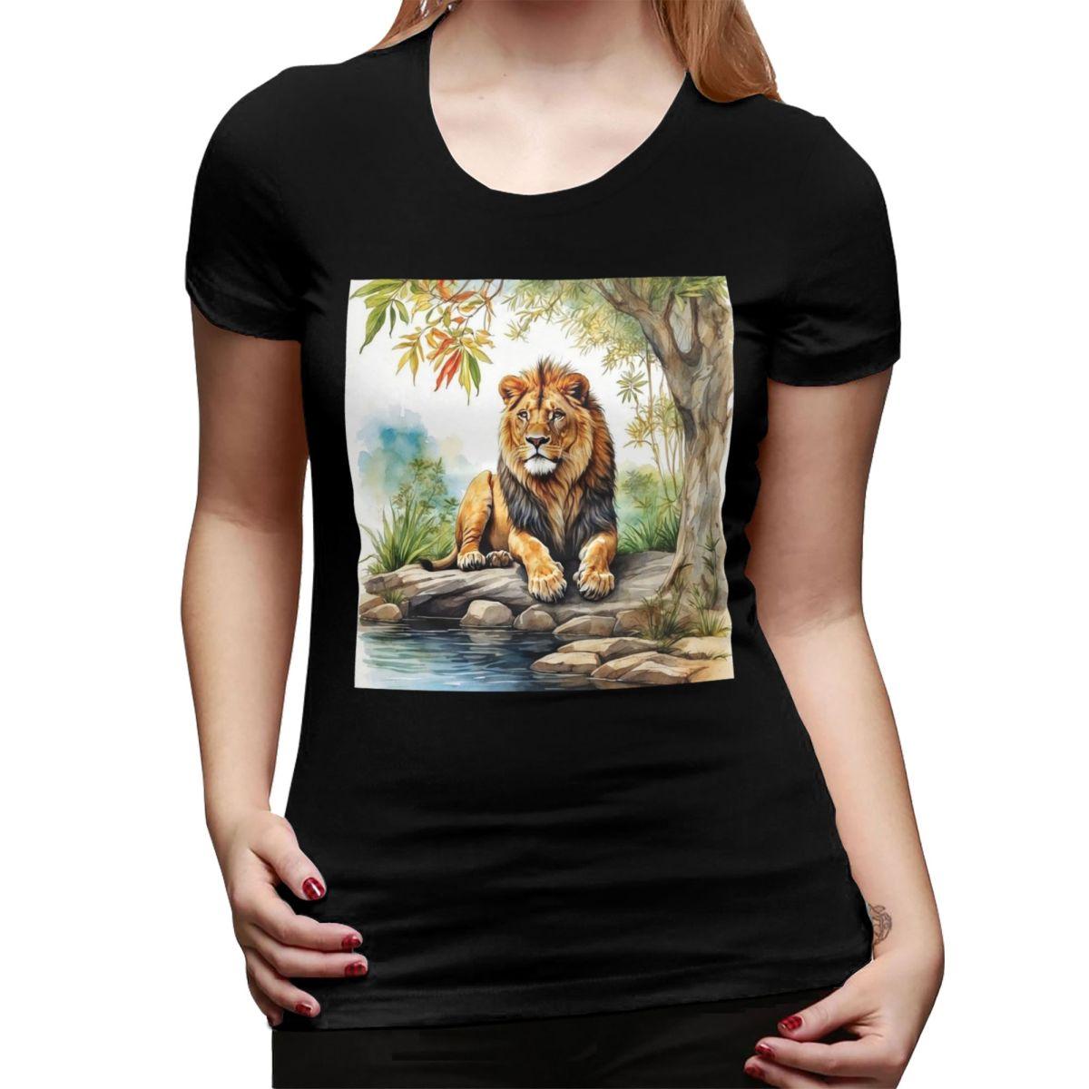

A Lion In A Forest TShirt for Women Round Neck Streetwear T Shirts Womens Tees Short Summer Clothes Tops 4XL