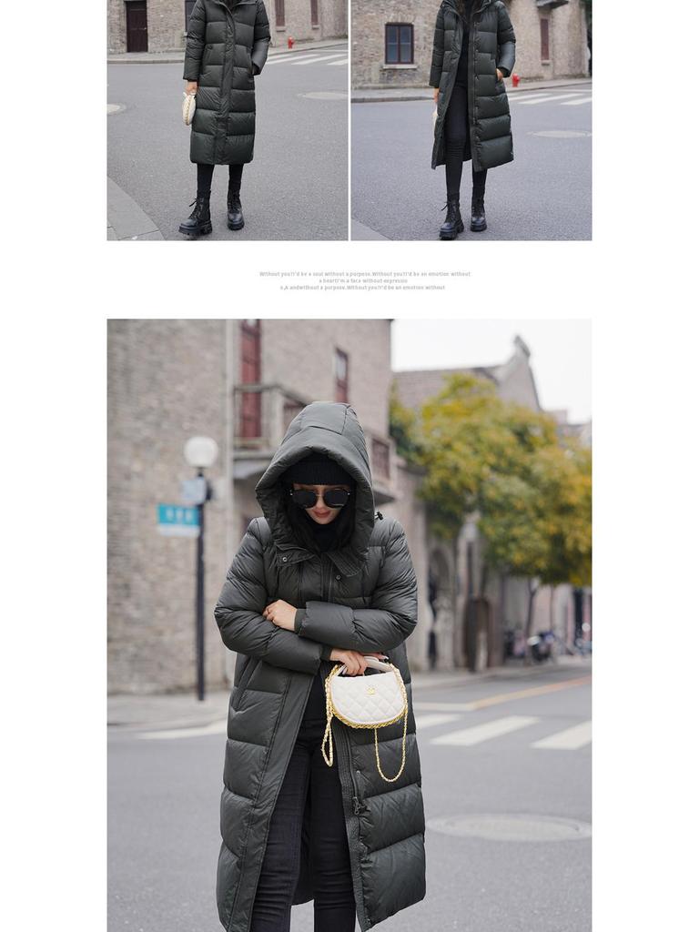 2024 Women's High-End Over-Knee White Goose Down Winter Coat