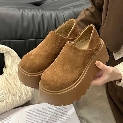 British Retro Muffin Loafers 2024 Autumn and Winter New Fashion Lazy One-pedal Thick-soled Heightening Cotton Shoes Women