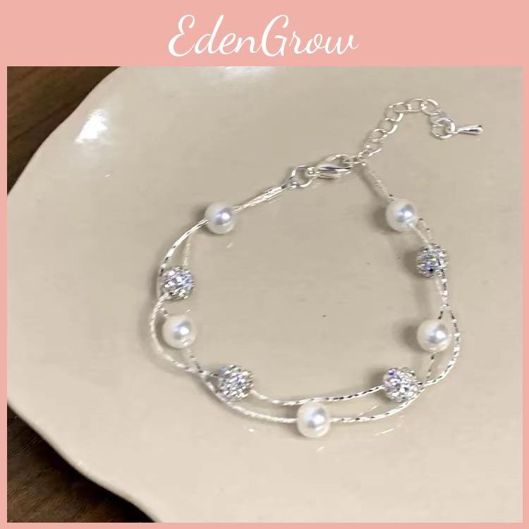 Elegant Silver Doublelayered Pearl Bracelet Chic Minimalist Titanium Steel Jewelry Women For