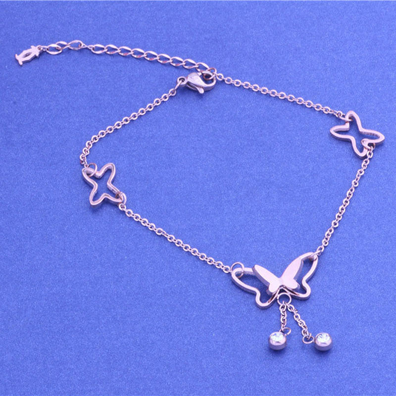 Barfota Sandal Beach Foot Chain Rose Gold Butterfly Charm Anklet Armband Gift