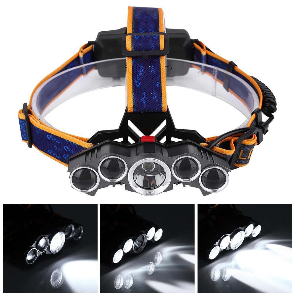 20000lm Outdoor Waterproof Five LEDs Head Lamp USB Charging Camping Running Fishing Headlight