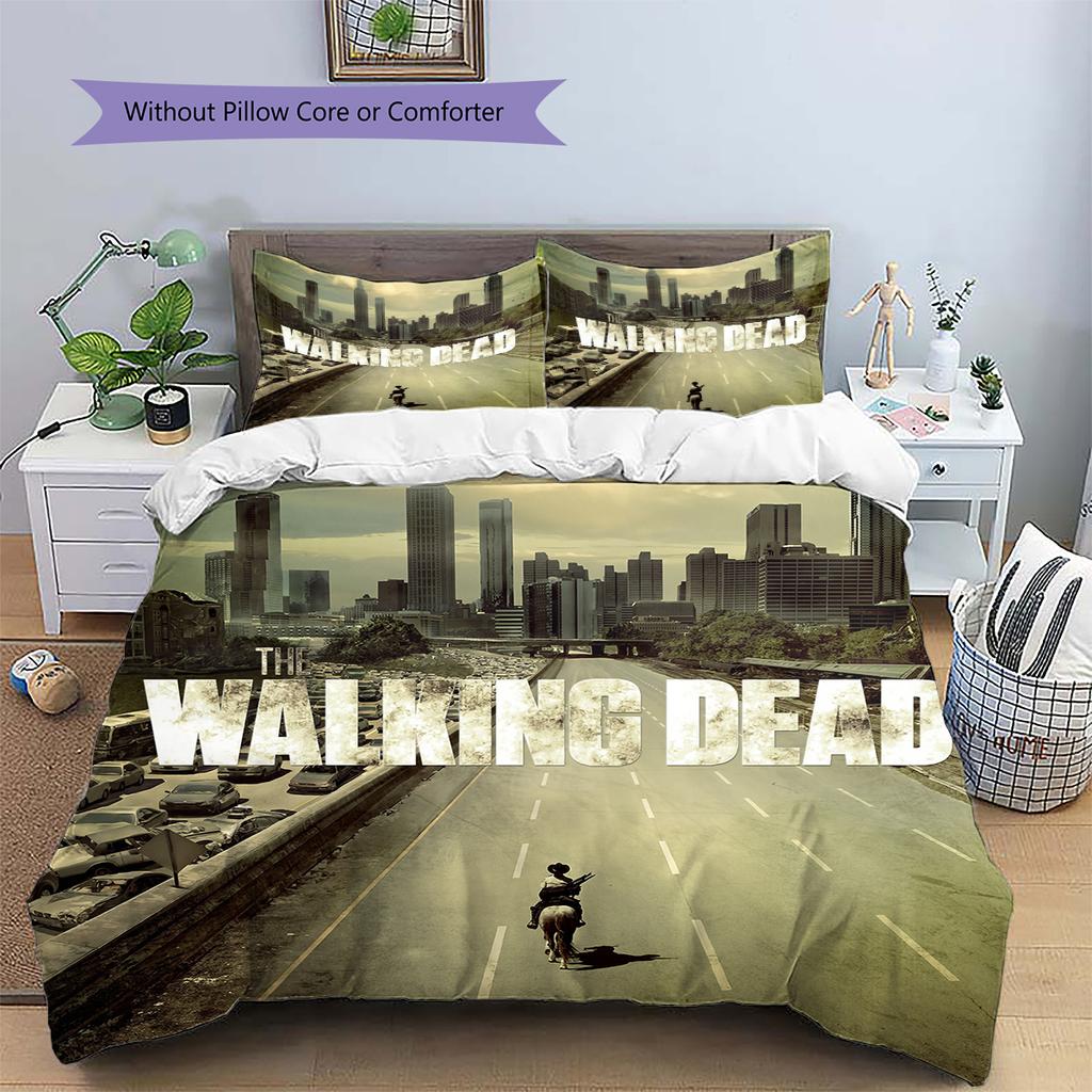 Povlečení s motivem The Walking Dead Domácí dekorace Narozeninový dárek (1 * povlak na peřinu + 2 * povlak na polštář, bez jádra)