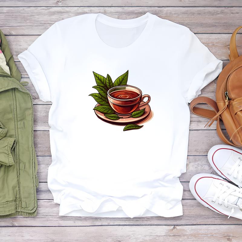 Letní dámské tričko, denní trendy móda, roztomilé potisky s krátkým rukávem.