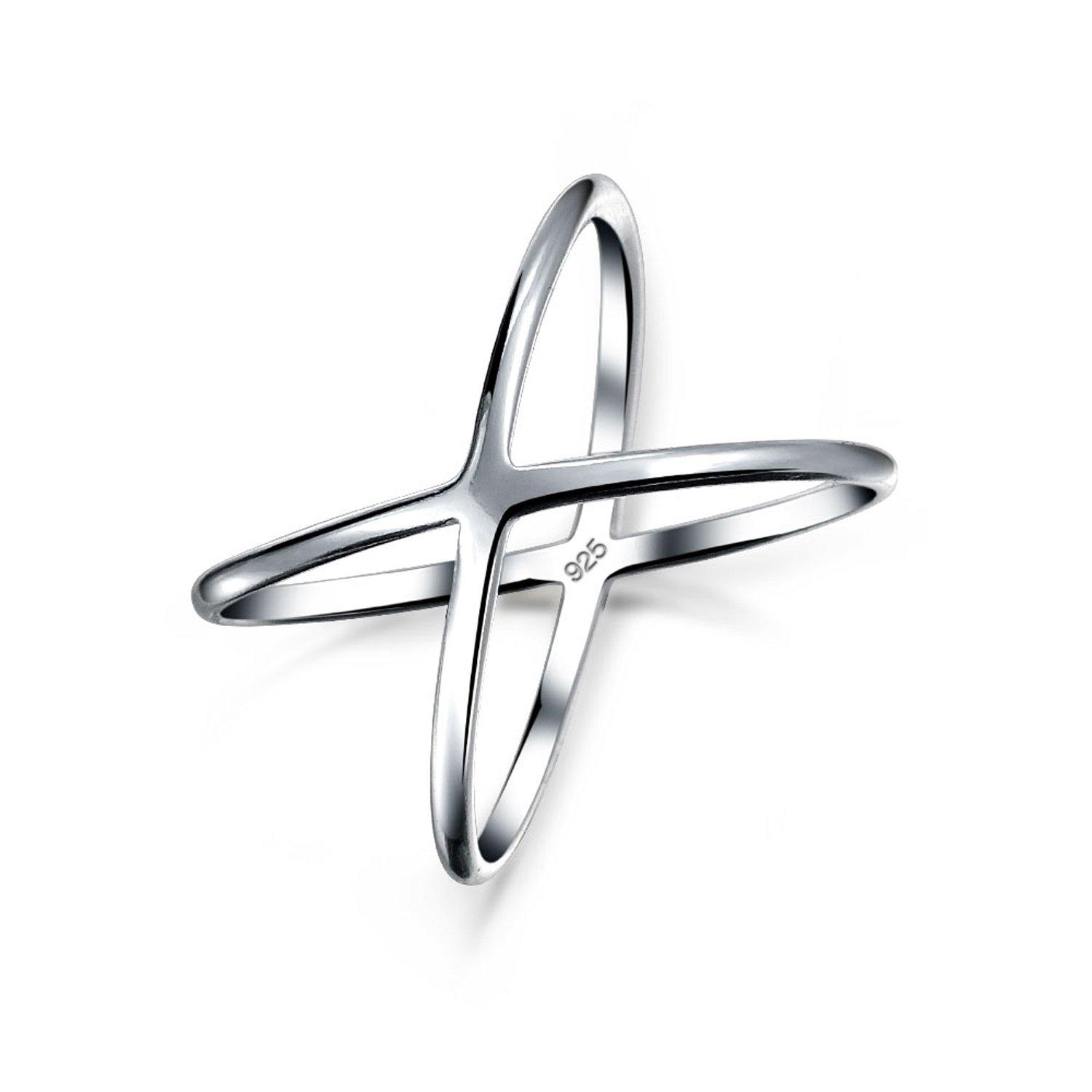 

Delicate Thin Open Modern Simple Geometric Atomic X Crucifix Ring for Teens Women Sterling Silver .925