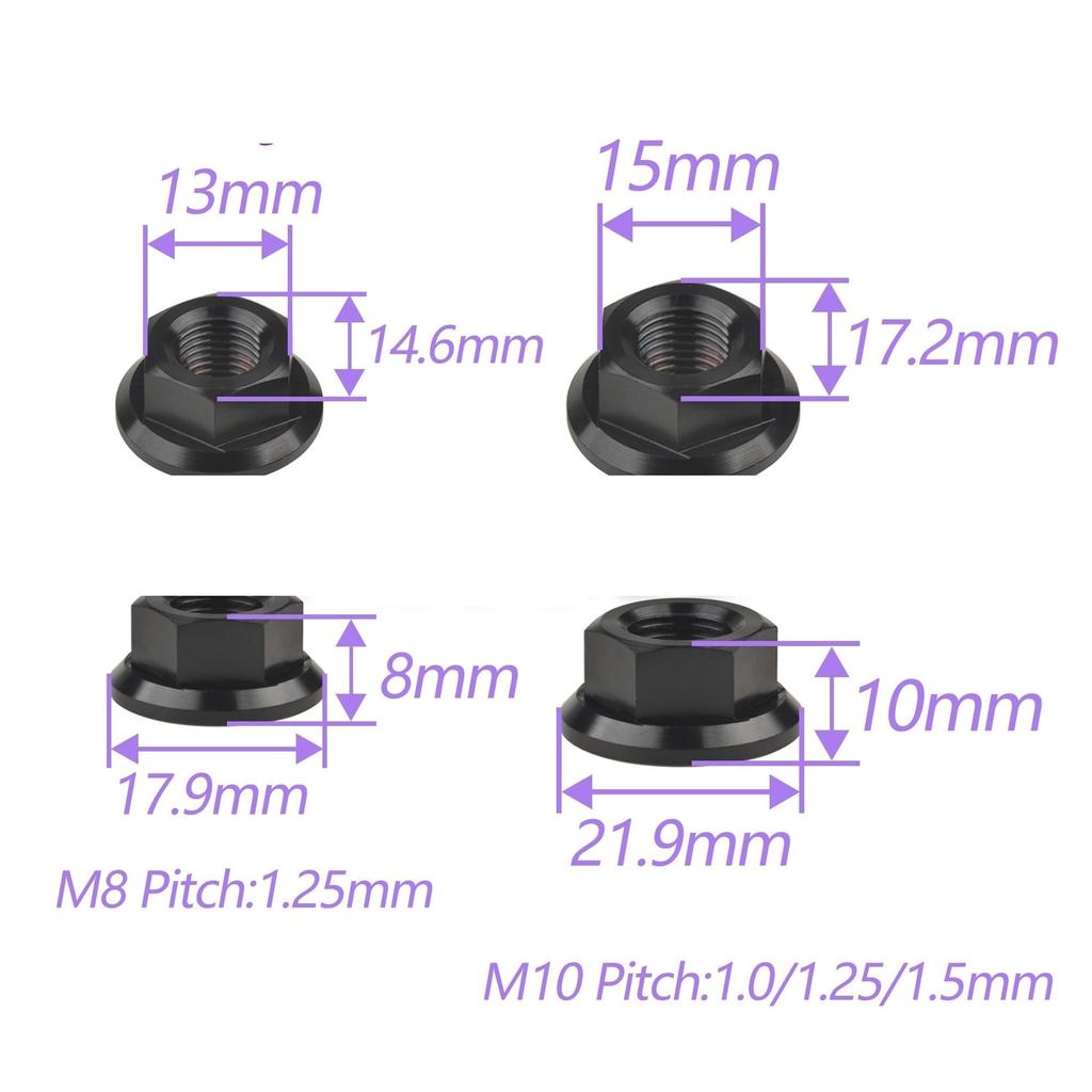 SenyEr Titanium Nuts M5/M6/M8/M10/M12/M14/M16 Flange Nuts Bolt Caps for Motorcycles Bicycles Bikes (Black, M5)