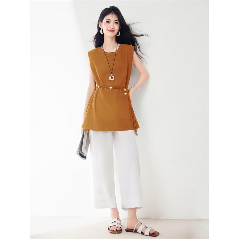Women's Summer Sleeveless Shirt & Wide-Leg Pants Set