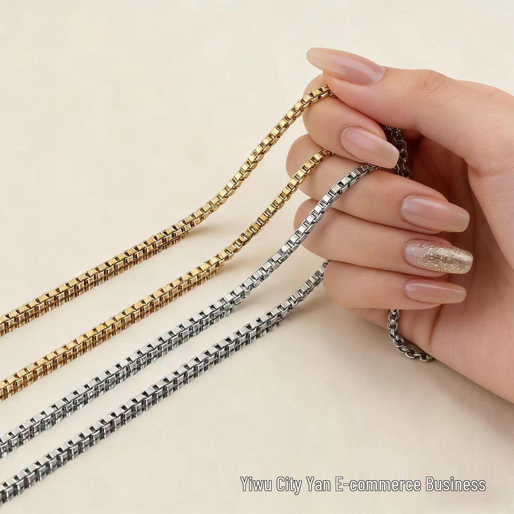 304 Stainless Steel 18K Gold Box Chain Necklace Bracelet Jewelry Accessories (Vacuum Electroplated, Square Chain, In Stock)