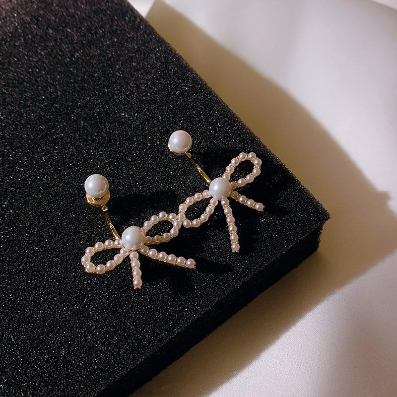 

Imitation Pearl Bowknot Pendant Earrings Temperament Autumn And Winter Simple Women s Ears Wedding Gift Zircon Korean Earrings золотой