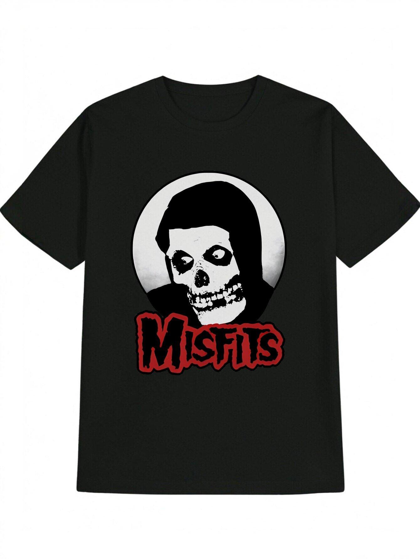 Misfits Graphic T-shirt - Black Casual Crew Neck Tee with Skull Print L