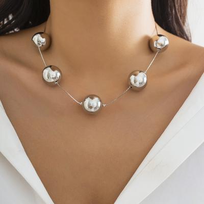 Salircon Punk Simple Metal Big Ball Bead Chain Clavicle Necklace Gothic Aesthetics Fine Snake Chain Choker Women's Trend Jewelry