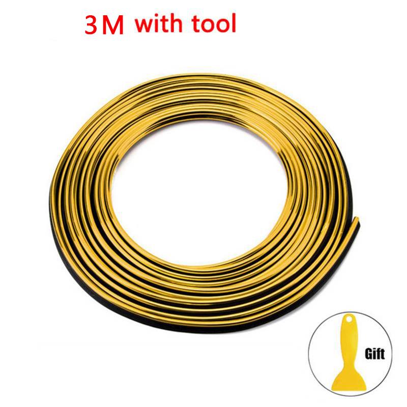Universal Car Moulding Decoration Flexible Strips 5M/3M Interior Auto Mouldings Car Cover Trim Dashboard Door Car-styling 3M gold
