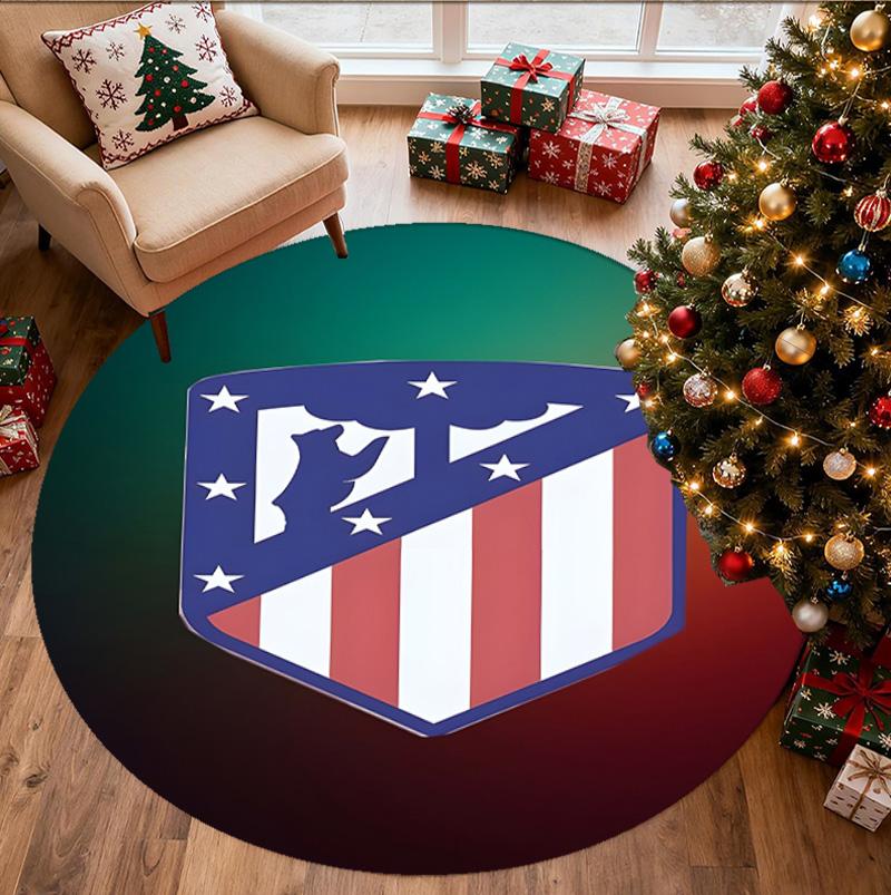 Atletico Madrid Pattern Round Rug, Indoor/Outdoor Mat, for Picnic, Gameroom, Bedroom, Office, Living Room, Home Decor Carpet, Birthday Gift