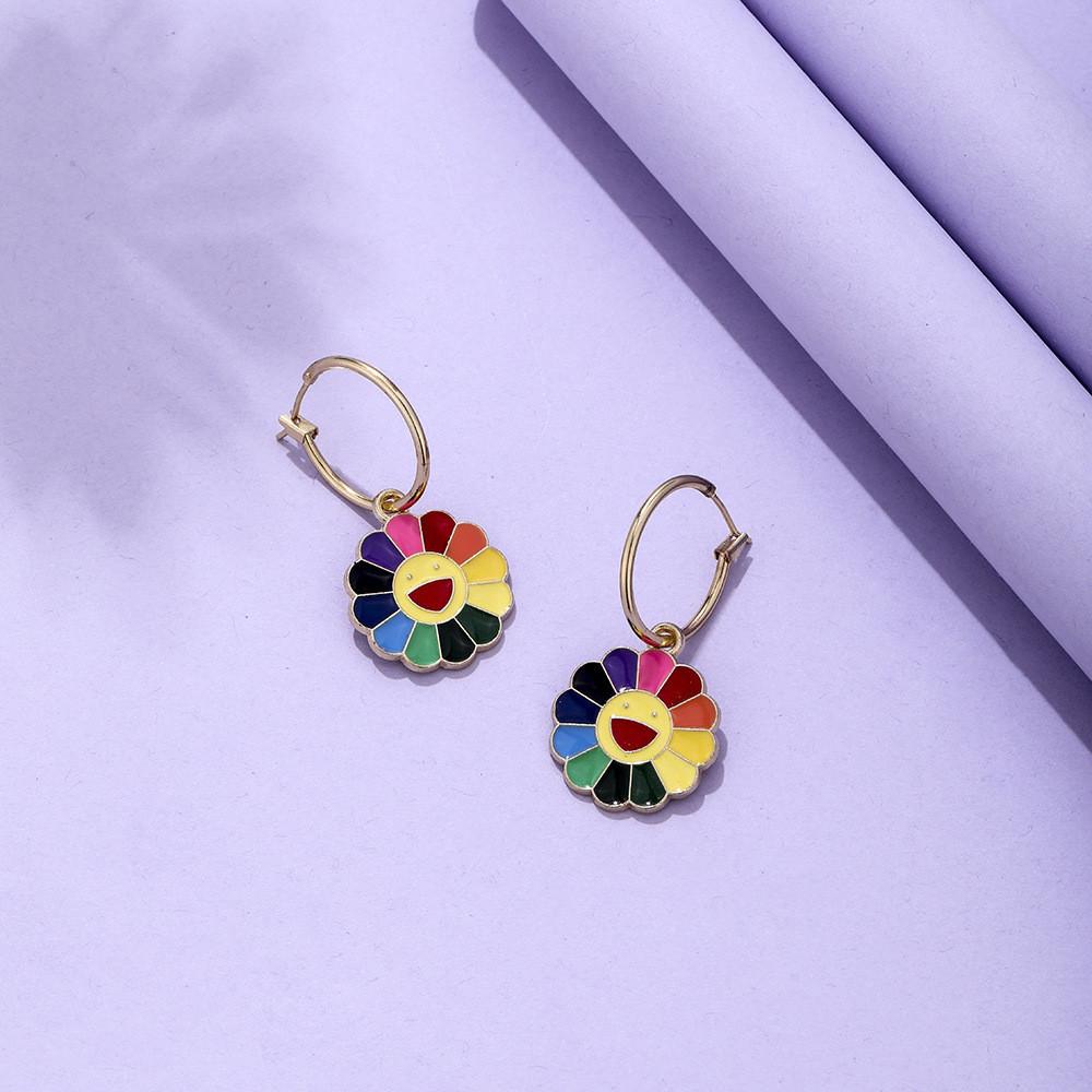 Modern Oil Daisy Drip Ring Colorful Flower Earrings Alloy Jewelry For Women