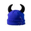 Korean Horn Button Wool Beanie with Devil Ears - Unisex Spring/Autumn Hat