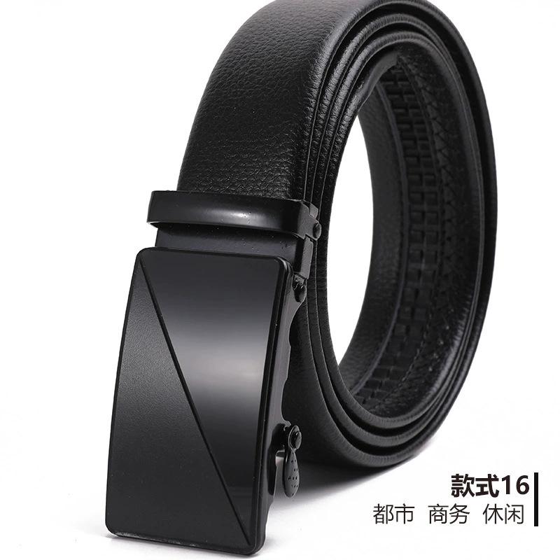 Belt Men'S Automatic Buckle Belt Lychee Pattern Hemming Belt Business Belt Stall