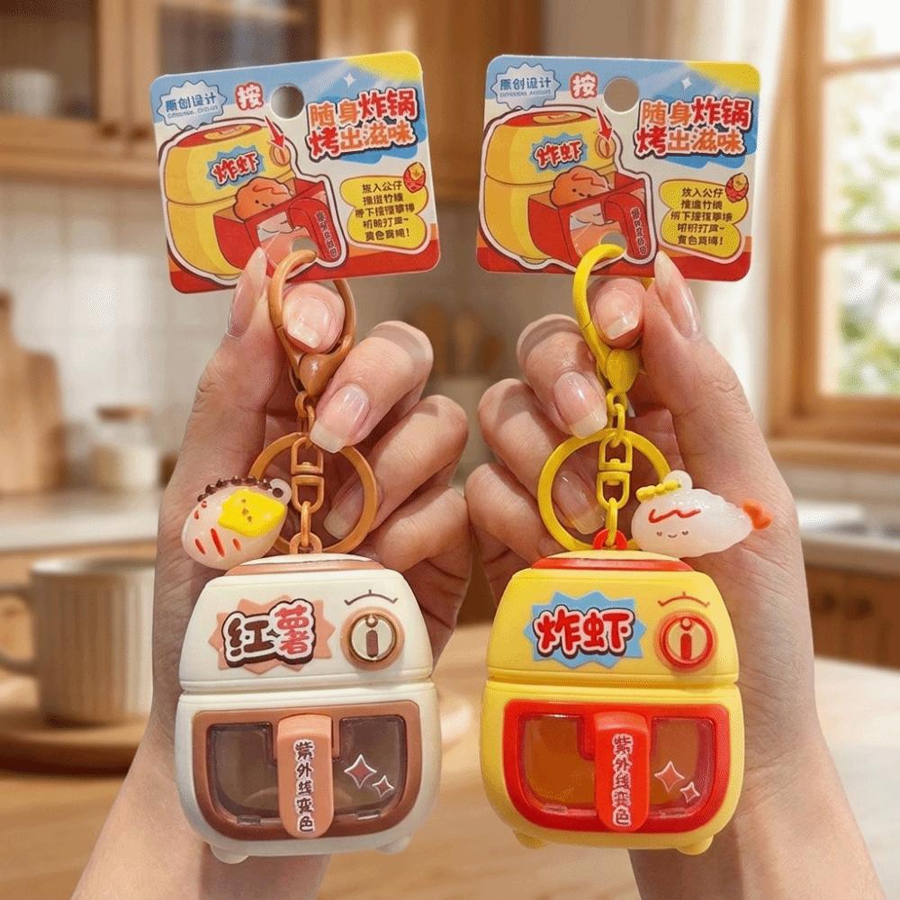 Cute Simulation Food Keychain Interactive UV Color Changing Keychain Mini Oven Toy Car Key