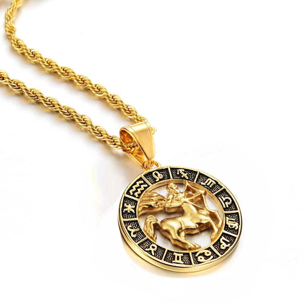 Scorpio Aries 12 Constellation Pendant Necklace Gold Color Stainless Steel Chain For Men Women Zodiac Jewelry Birthday Gift