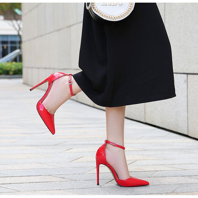 12cm Style High Heels Buckle Belt Simple Metal Thin Heel High Heel Shallow Mouth Pointed Hollow Sexy Single Shoes WZ