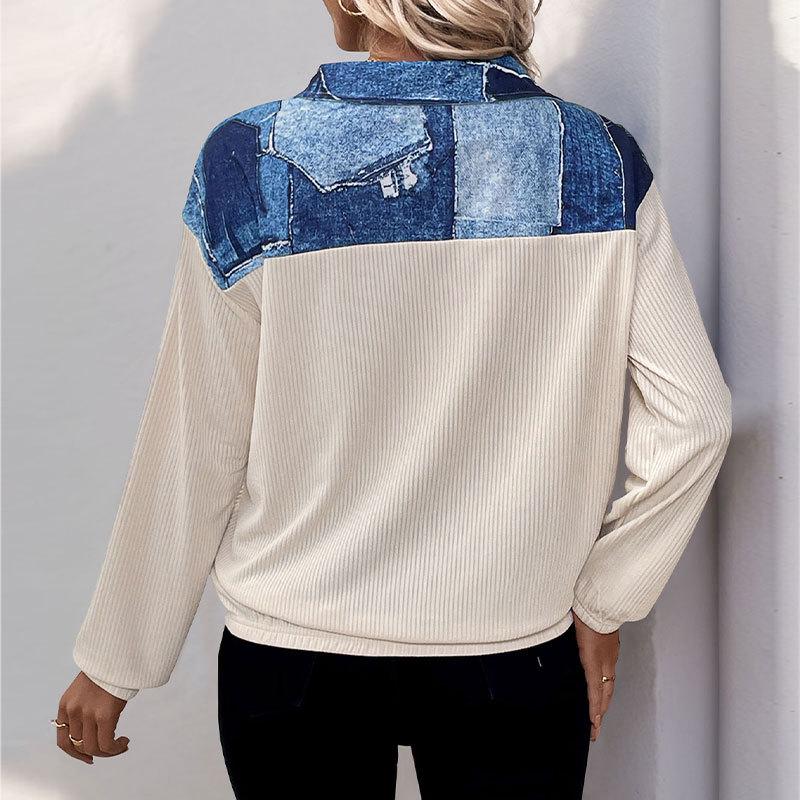 Women's Color Block Patchwork Hoodie - Autumn/Winter Casual Lapel Zipper Long Sleeve Pullover