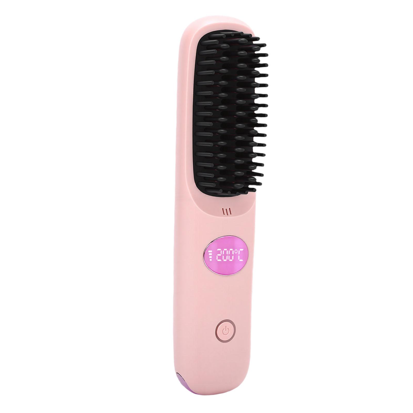 

Cordless Hair Straightener Brush Fast Heating USB Rechargeabl LCD Portable Hair Straightening Comb рожевий