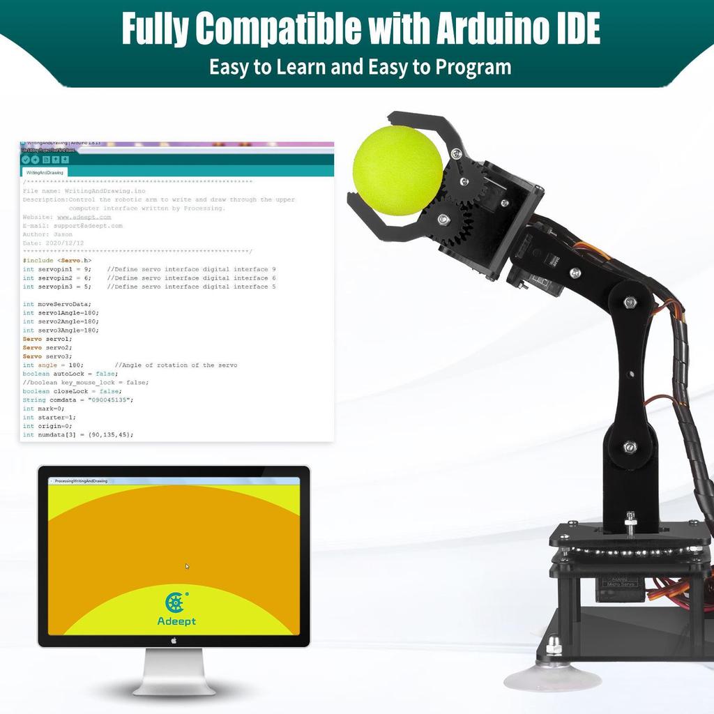 GeWu Creative STEM 5-Axis Arduino-Compatible Robotic Arm for Drawing and Imitation Tasks