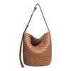 Borsa intrecciata a mano in pelle di mucca, Borsa a secchiello da donna di grande capacità, Borsa a tracolla crossbody casual per le vacanze