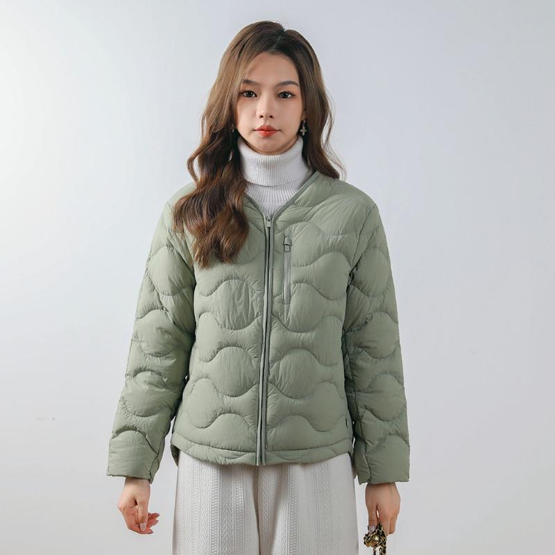 Feather 90 white duck down new national standard slim V-neck solid color simple round neck warm down jacket women's jacket