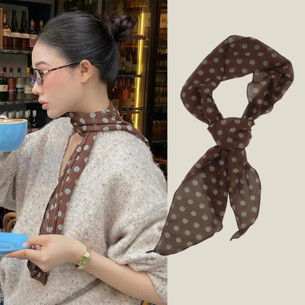 Simple and Versatile Neck Scarf Accessory Brown Polka Dot Printed Scarf