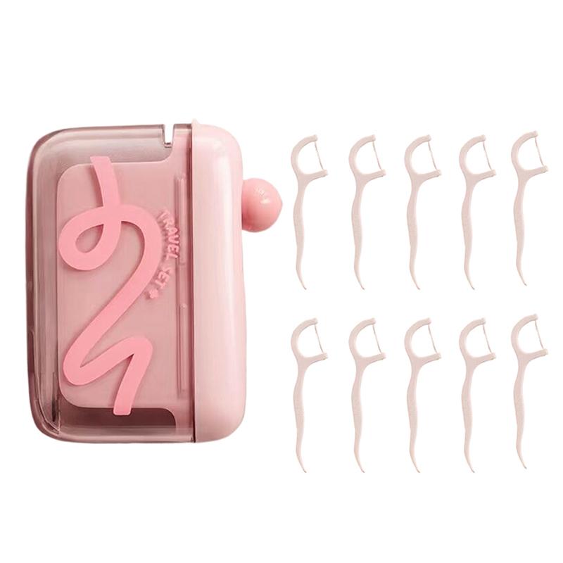 

Portable Floss Dispenser Automatic Ejectable Floss Dispenser With 10Pc Floss OralCare Dental Floss Box Disposable Flossing Stick рожевий