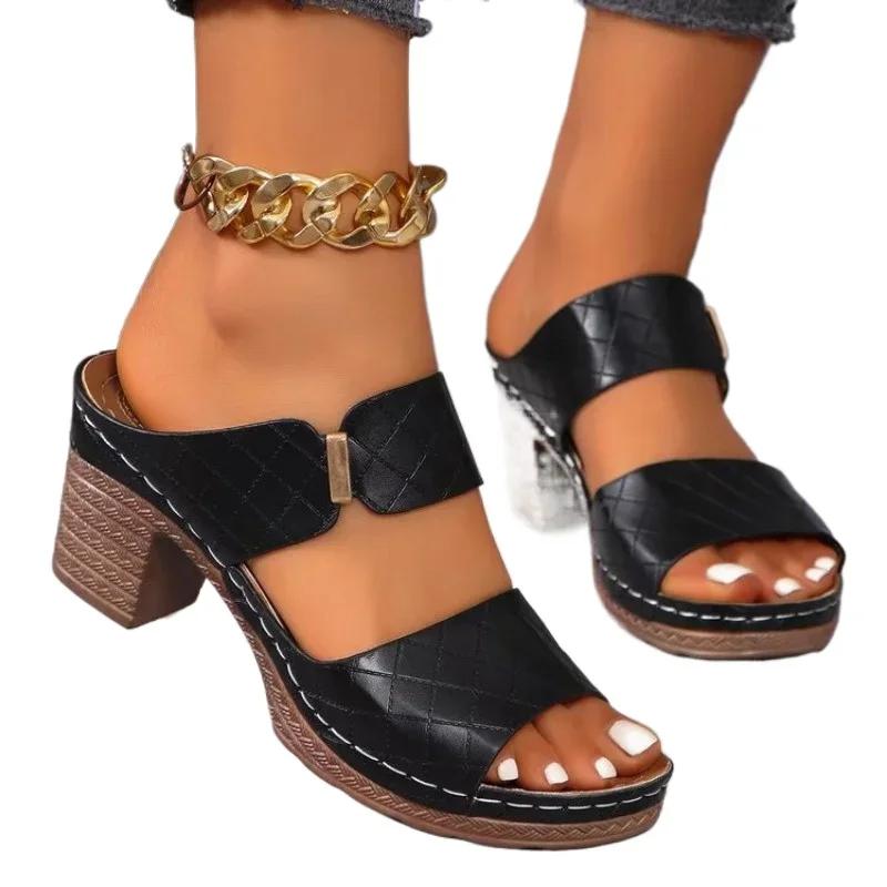 Fashion Women Summer Lightweight Hollow Sandals High Heels New Dress Chunky Open Toe Slippers Female 2025 Casual Slingback Slides Shoes