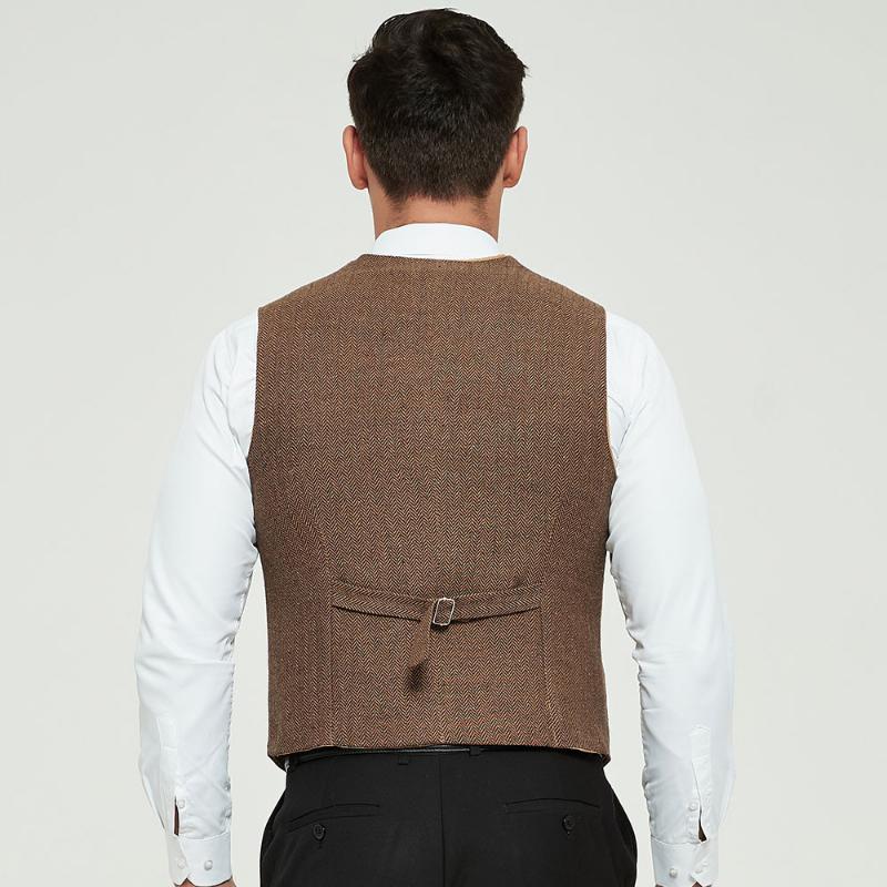 Men's Suit Vest Blue Single Breasted Woolen Blended Mens Vest Denim Jeans Waistcoat Jacket Slim Fit Casual Formal Business