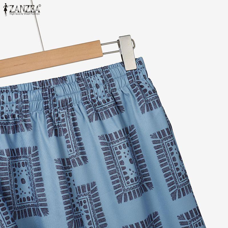 ZANZEA Women Long Sleeve Blouse and Pants Casual Print Two Piece Suit Sets