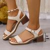 Fashion Fashion Square Toe Women' Sandals Summer 2025 Ankle Buckle Thick High Heels Sandalias Mujer Pu Leather One Strap Sandals Woman