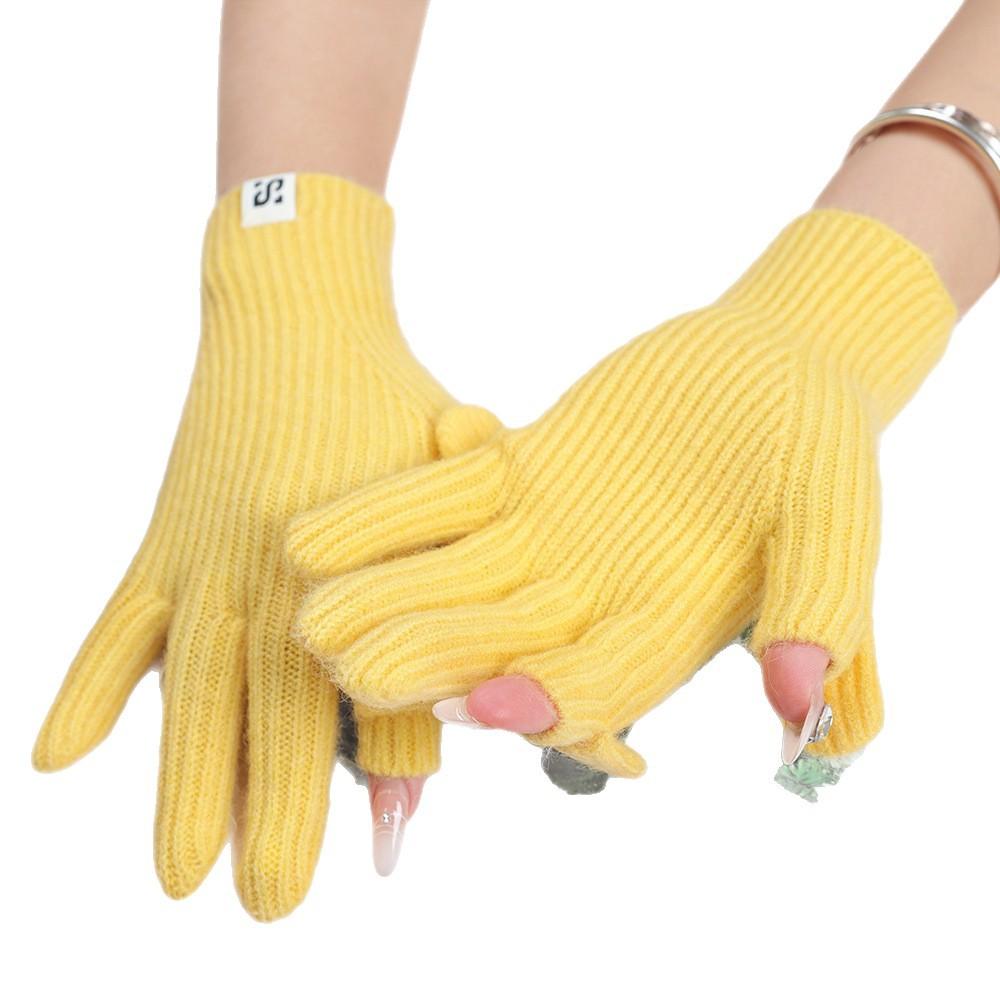 Touch Screen Gloves Autumn and Winter Warm Finger Gloves Thickened Warm Knitted Wool  Korean Student Gloves