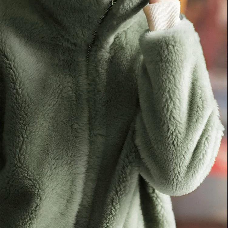 Women's Coral Velvet High-Collar Zipper Sweatshirt - Double-Sided Thickened for Autumn/Winter