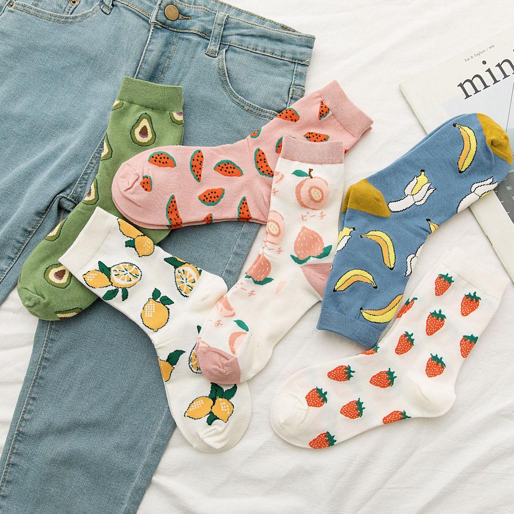 Avocado Mid-Tube Socks For Children, Sweet And Cute Girl Fruit Socks, Summer Fashion Casual Cotton Socks