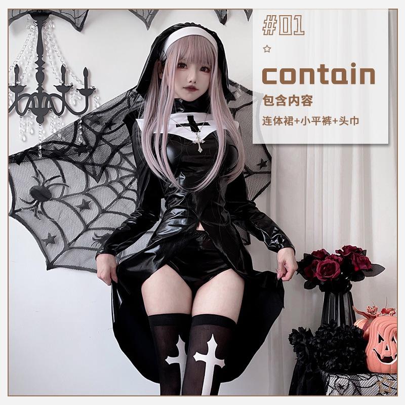 Vampire nun costume halloween costume plus size cross dark goth cosplay