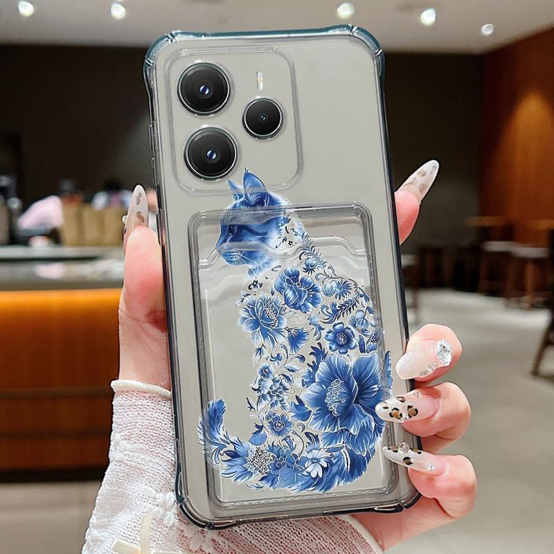 Slot Pocket TPU Case For Redmi Note 13 14 12 11 Pro 5G 4G 11s Poco X6 X5 F6 Pro 13T 14T Pro Case Shockproof Bow Tie Pattern Soft TPU Clear Phone Cover