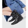 Punk Rivet Spike Patent Leather Women Motorcycle Boots Autumn Winter Thick High Heels Western Chunky Boots Shoes Booties