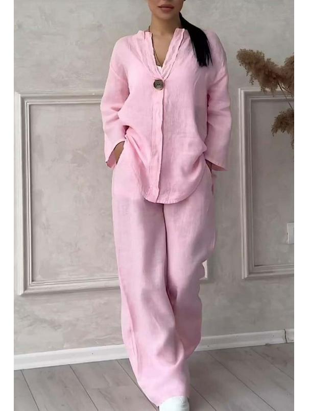 Women's Cross-Border Fashion Solid Color Cotton Linen Casual Set Pants