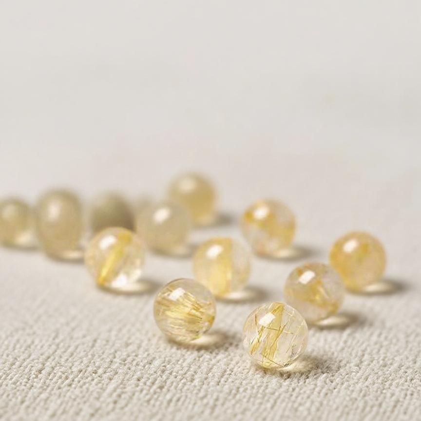 Golden Rutilated Quartz Round Beads for Handmade Bracelets