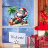 Outdoor Balcony Glass Stickers Tropical Beach Santa Claus Static Window Sticker, Waterproof PVC Decal, Seaside Sunproof Holiday Clings for Door