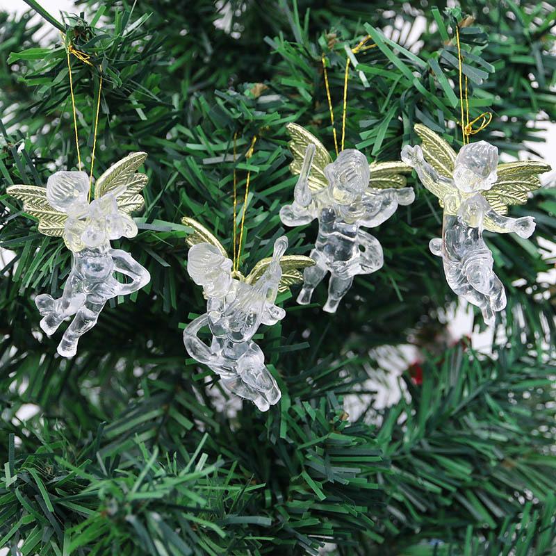 (4 Pcs/bag) 5x7cm Christmas Transparent Angel Pendant Holiday Party New Year Decoration Home Creative Children's Gift Plastic